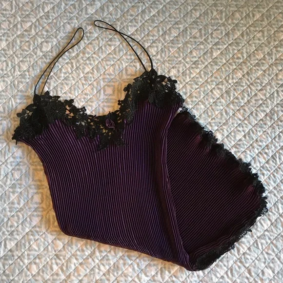 JONQUIL BY DIANE SAMANDI Gorgeous Grape Purple Black Pleated NWOT Lacy N… - Picture 3 of 13